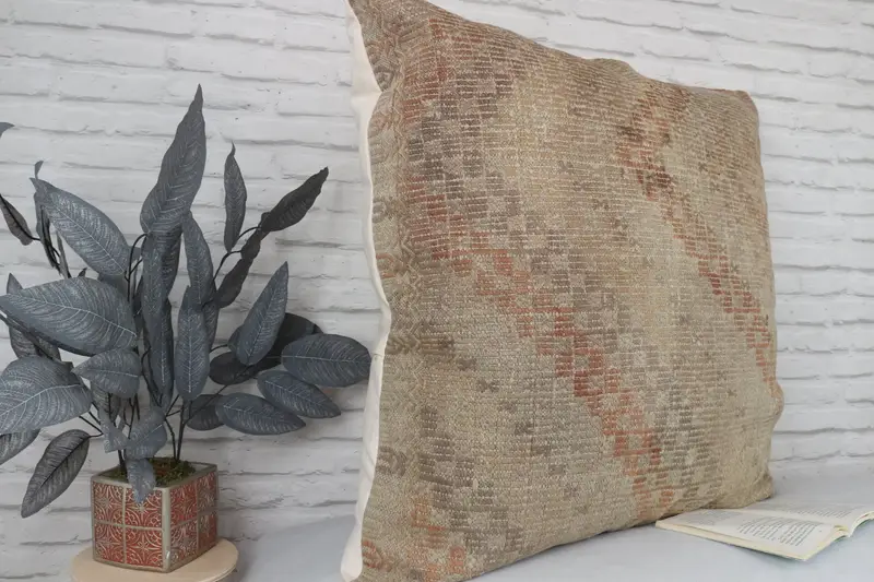 Indoor Cushion Case, Kilim Pillow Cover, 32x32 Beige Cushion Case, Cushion, Turkish Rugs Cushion, Turkish Kilim Pillow, Gift Pillow - 3