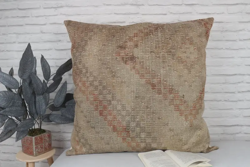 Indoor Cushion Case, Kilim Pillow Cover, 32x32 Beige Cushion Case, Cushion, Turkish Rugs Cushion, Turkish Kilim Pillow, Gift Pillow - 2