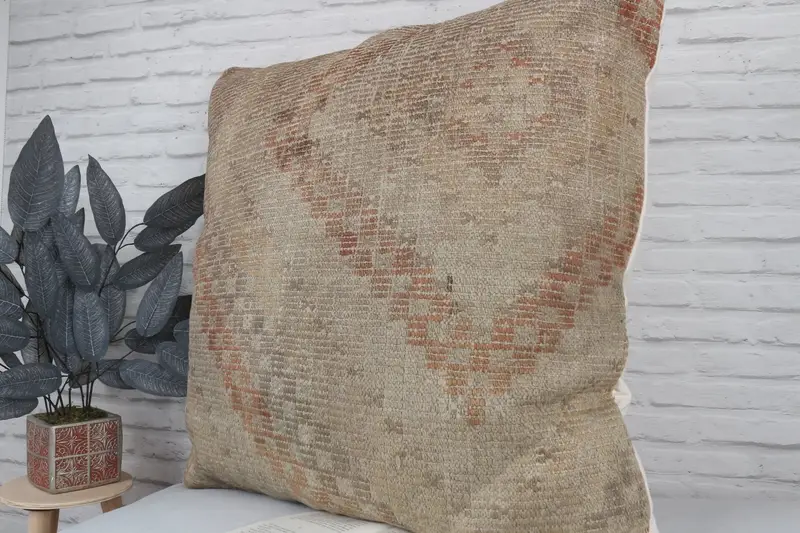 Indoor Cushion Case, Kilim Pillow Cover, 32x32 Beige Cushion Case, Cushion, Turkish Rugs Cushion, Turkish Kilim Pillow, Gift Pillow - 4