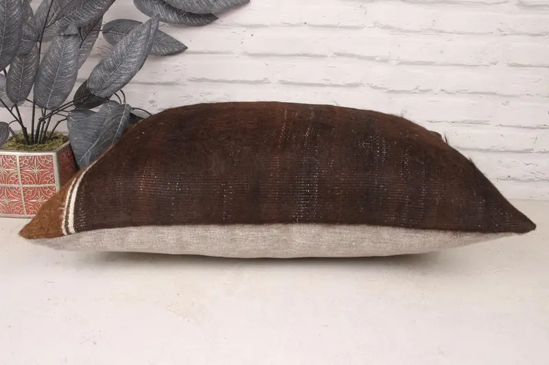 Comfy Throw Pillow Case, Cushion, Boho Pillow, Vintage Cushion Case, Kilim Pillow Cover, Handwoven Pillow, Throw Kilim Pillow, 16x24 Brown Pillow - 5