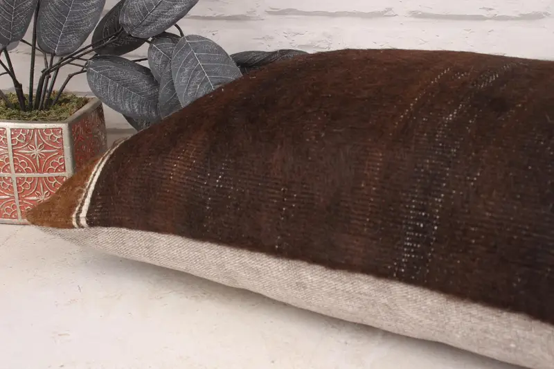 Comfy Throw Pillow Case, Cushion, Boho Pillow, Vintage Cushion Case, Kilim Pillow Cover, Handwoven Pillow, Throw Kilim Pillow, 16x24 Brown Pillow - 6