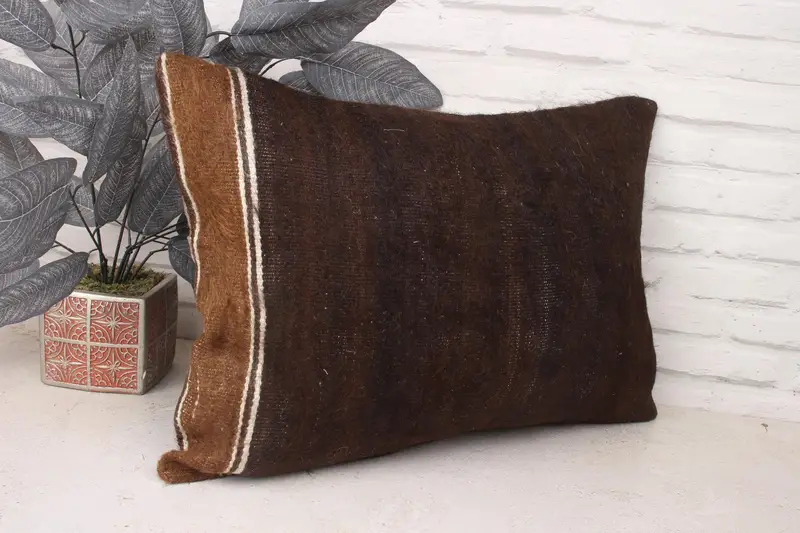Comfy Throw Pillow Case, Cushion, Boho Pillow, Vintage Cushion Case, Kilim Pillow Cover, Handwoven Pillow, Throw Kilim Pillow, 16x24 Brown Pillow - 3