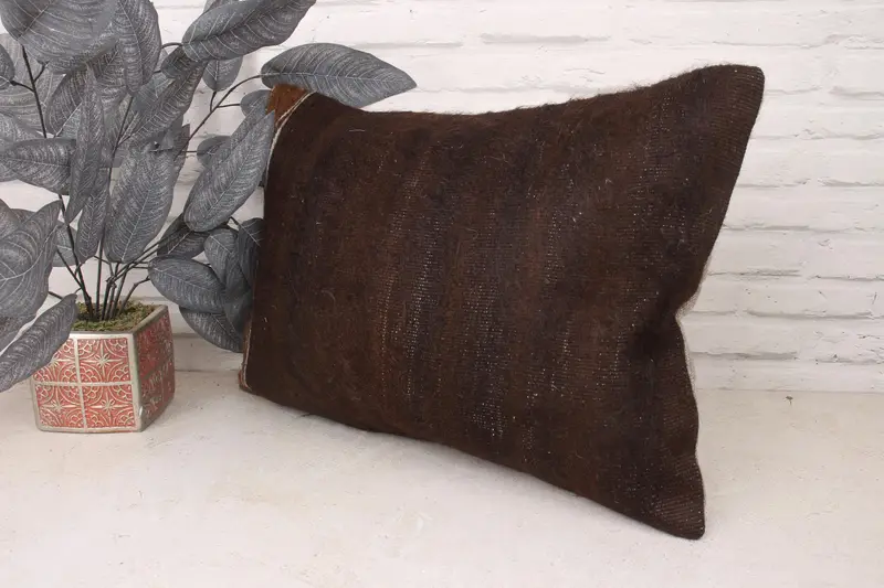 Comfy Throw Pillow Case, Cushion, Boho Pillow, Vintage Cushion Case, Kilim Pillow Cover, Handwoven Pillow, Throw Kilim Pillow, 16x24 Brown Pillow - 4