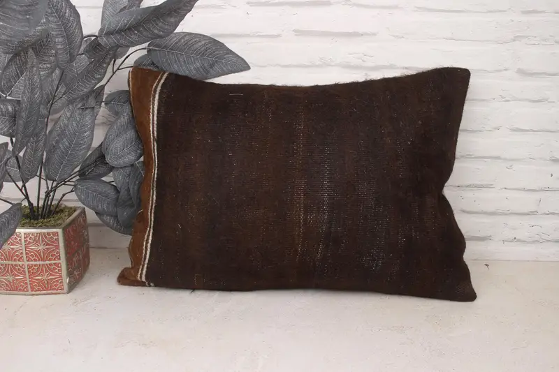 Comfy Throw Pillow Case, Cushion, Boho Pillow, Vintage Cushion Case, Kilim Pillow Cover, Handwoven Pillow, Throw Kilim Pillow, 16x24 Brown Pillow - 1