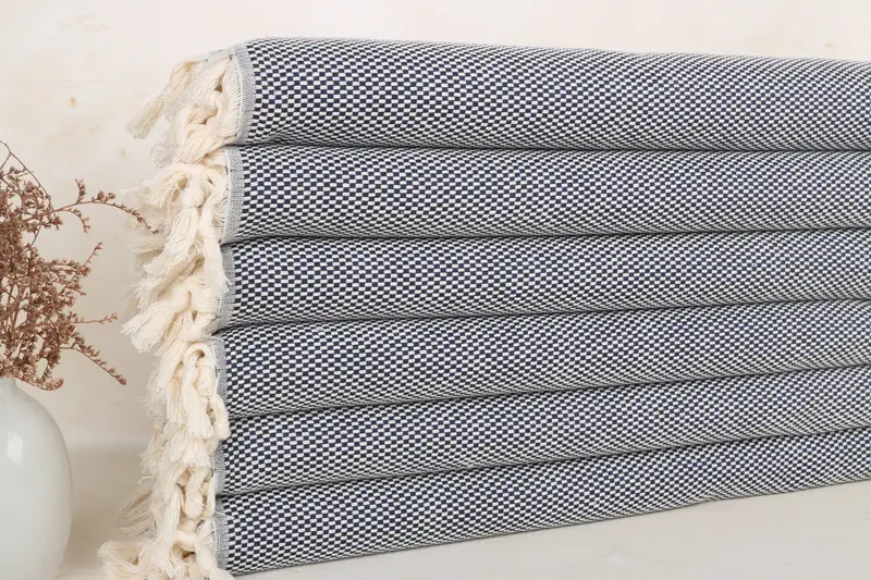 Peshtemal Wedding Gift Towel, Handmade Navy Cotton, 18x40 Inches