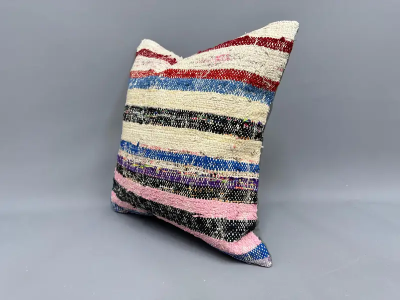 Muted Pillow Cover, Antique Pillows, Authentic Pillow Case, Handmade Kilim Cushion, Pillow, 18x18 Red Pillow, Kilim Pillow Cover - 3