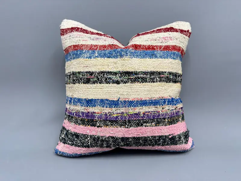 Muted Pillow Cover, Antique Pillows, Authentic Pillow Case, Handmade Kilim Cushion, Pillow, 18x18 Red Pillow, Kilim Pillow Cover - 1