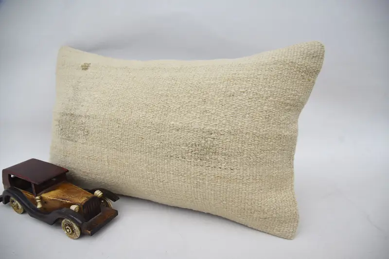 Pillow Cover, Ethnical Kilim Rug Pillow, 12x20 Beige Pillow Sham, Handmade Kilim Cushion, Vintage Kilim Pillow, Southwestern Cushion - 3