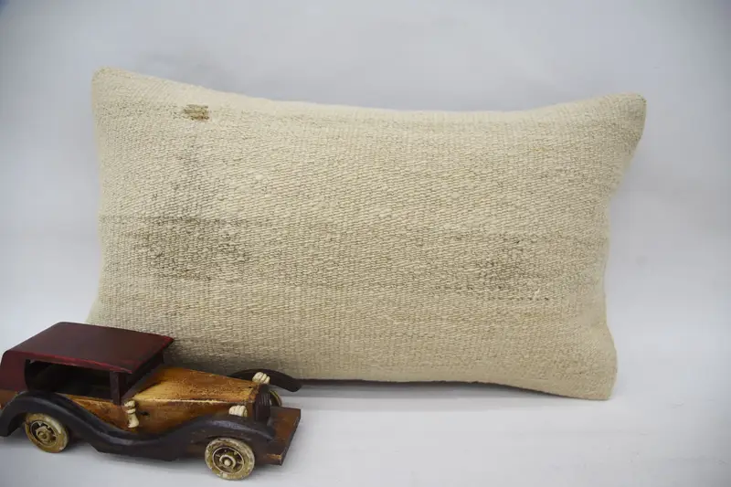 Pillow Cover, Ethnical Kilim Rug Pillow, 12x20 Beige Pillow Sham, Handmade Kilim Cushion, Vintage Kilim Pillow, Southwestern Cushion - 4