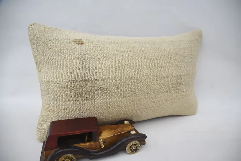Pillow Cover, Ethnical Kilim Rug Pillow, 12x20 Beige Pillow Sham, Handmade Kilim Cushion, Vintage Kilim Pillow, Southwestern Cushion - 2