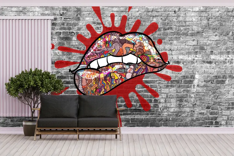 Modern Şehvetli Baskılı Duvar Kağıdı: Zarif Mekanlar için Soyut Dudak Tasarımı