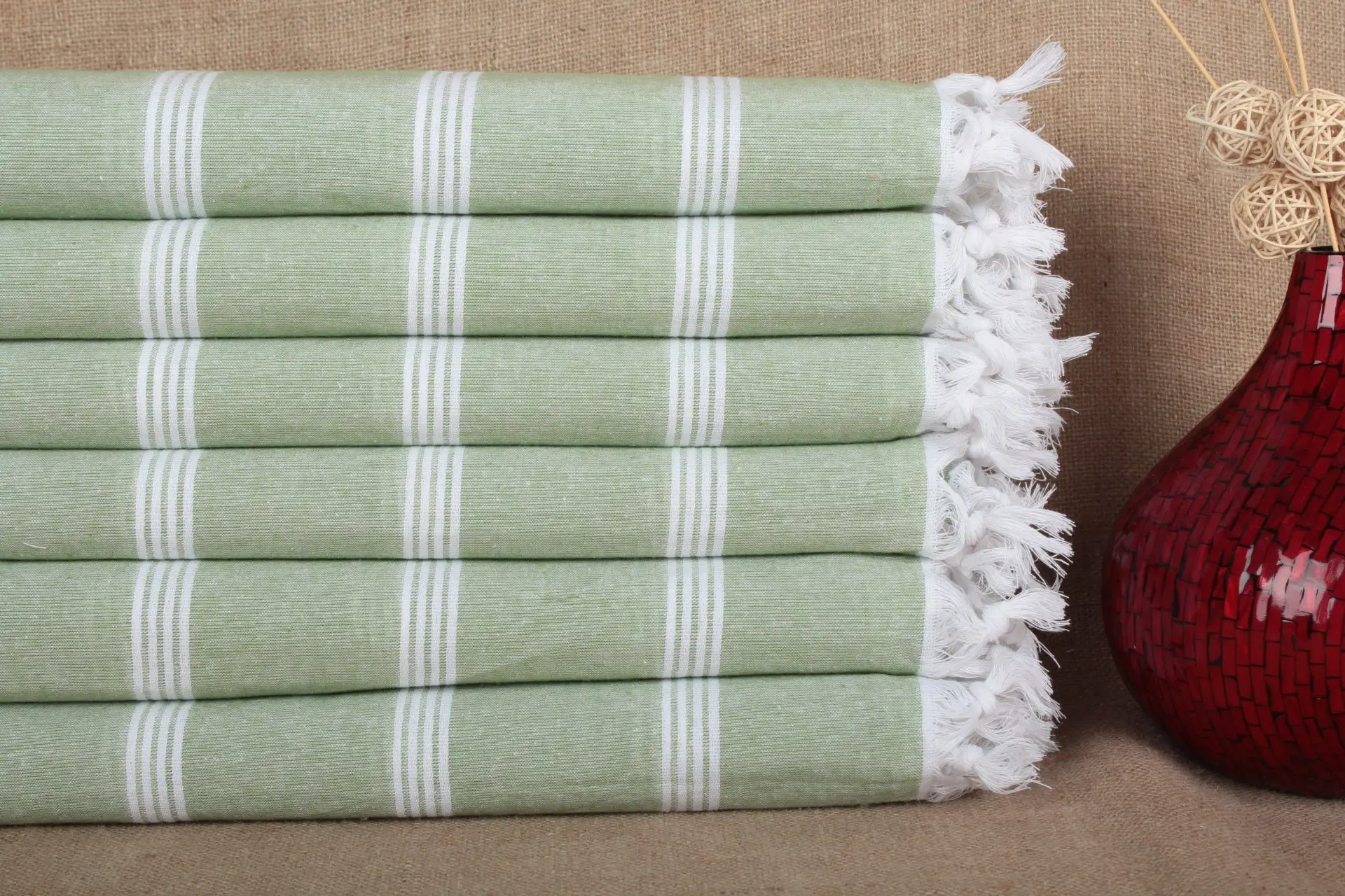 Turkish Bath Towel Monogrammed Beige Stripes, 30x69 Inches - 1