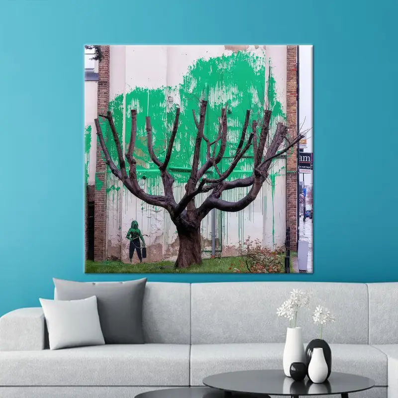 Vivid Banksy Tree Graffiti Canvas Print - London Art