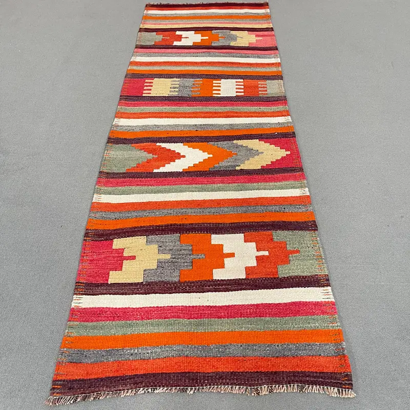 Canlı 3,1x9,2 ft Halı, Turuncu ve Yeşil Doğadan Esinlenen Tasarım