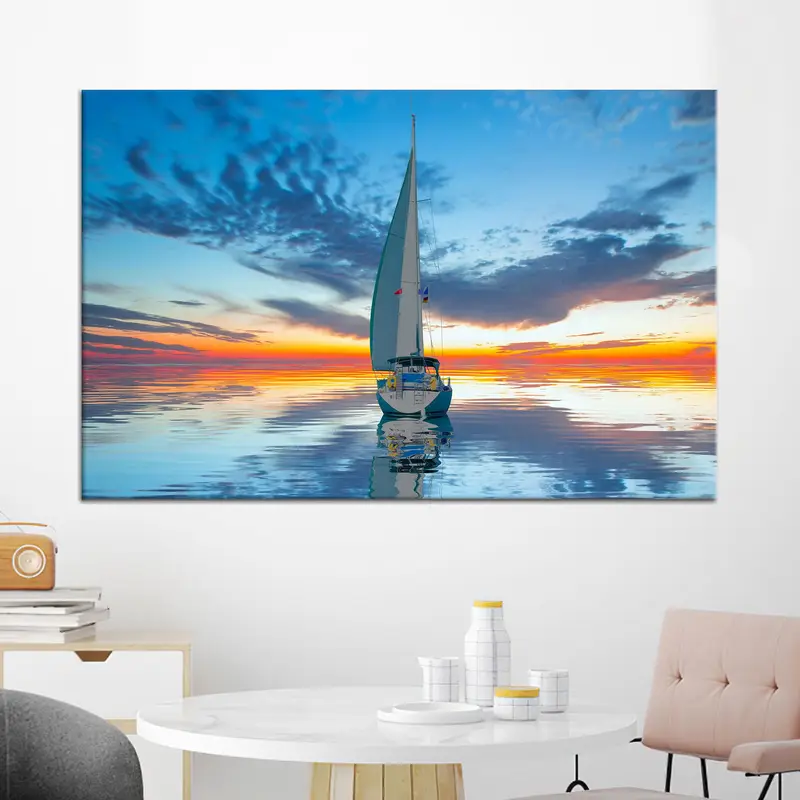 Sailing Boat Sunset Sea Sky Printed Canvas Art