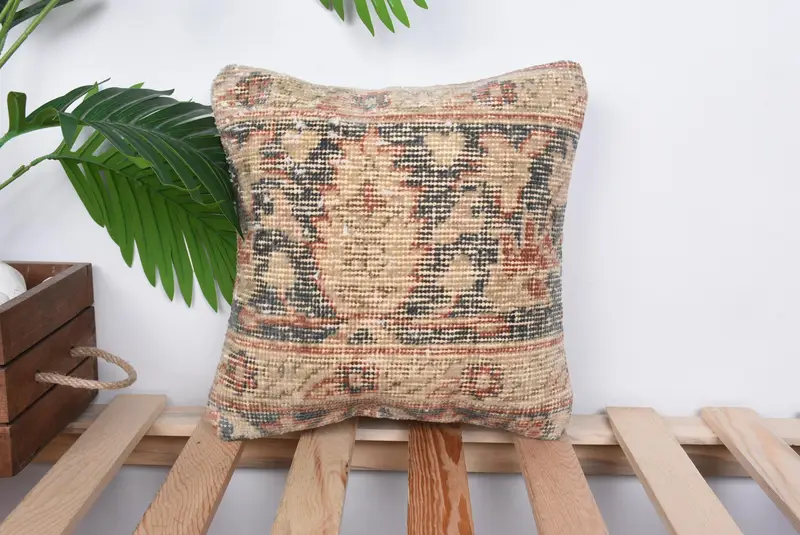 Decorative Pillow, Ethnic Throw Pillow Cover, Cushion Cover, Handmade Kilim Cushion, 12x12 Brown Pillow Sham, Kilim Pillow, Vintage Pillow - 1