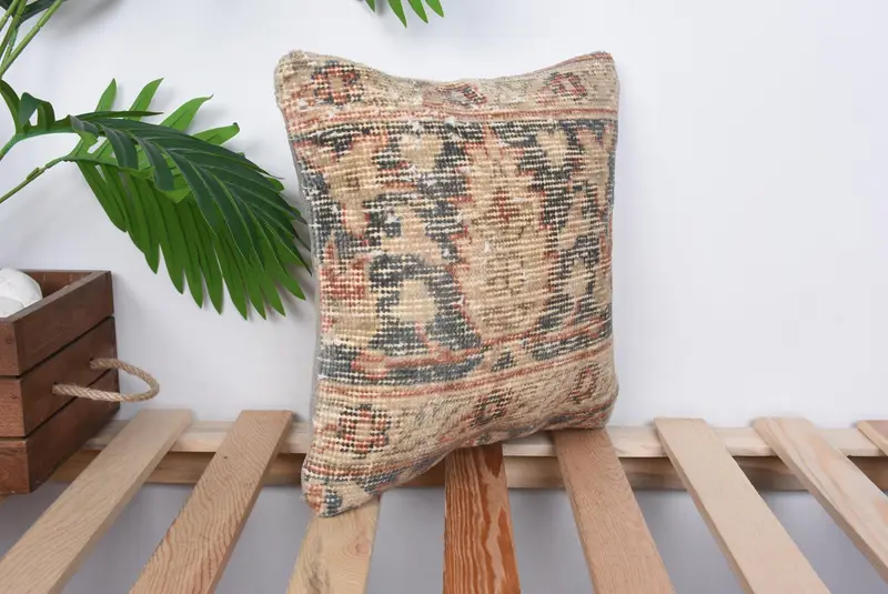 Decorative Pillow, Ethnic Throw Pillow Cover, Cushion Cover, Handmade Kilim Cushion, 12x12 Brown Pillow Sham, Kilim Pillow, Vintage Pillow - 4