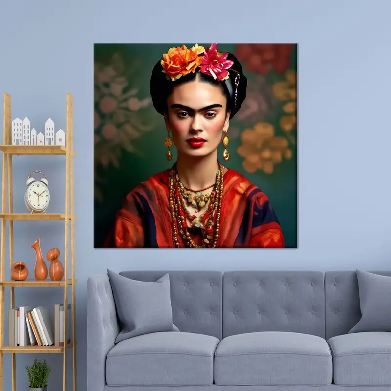 Elegant Printed Glass: Floral Woman, Frida Lover Gift
