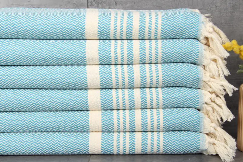 Personalized Turkish Petrol Blue Striped Hand Towel, Hair Drying, 18x40 Inches