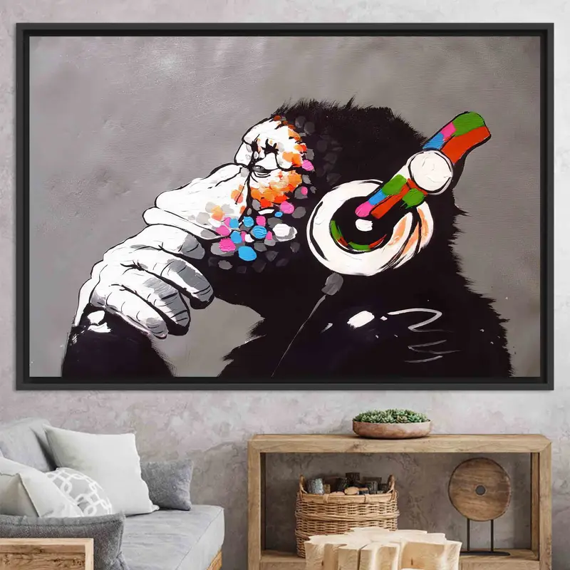 Vibrant Monkey Canvas: Banksy, Graffiti, Music Lover Art