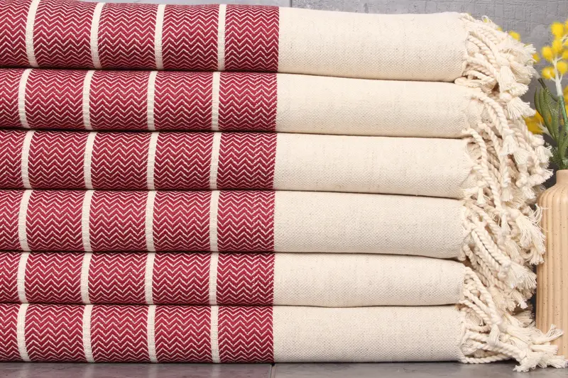 Turkish Beach Towel Burgundy Chevron Linen Towel, 40x67 Inches