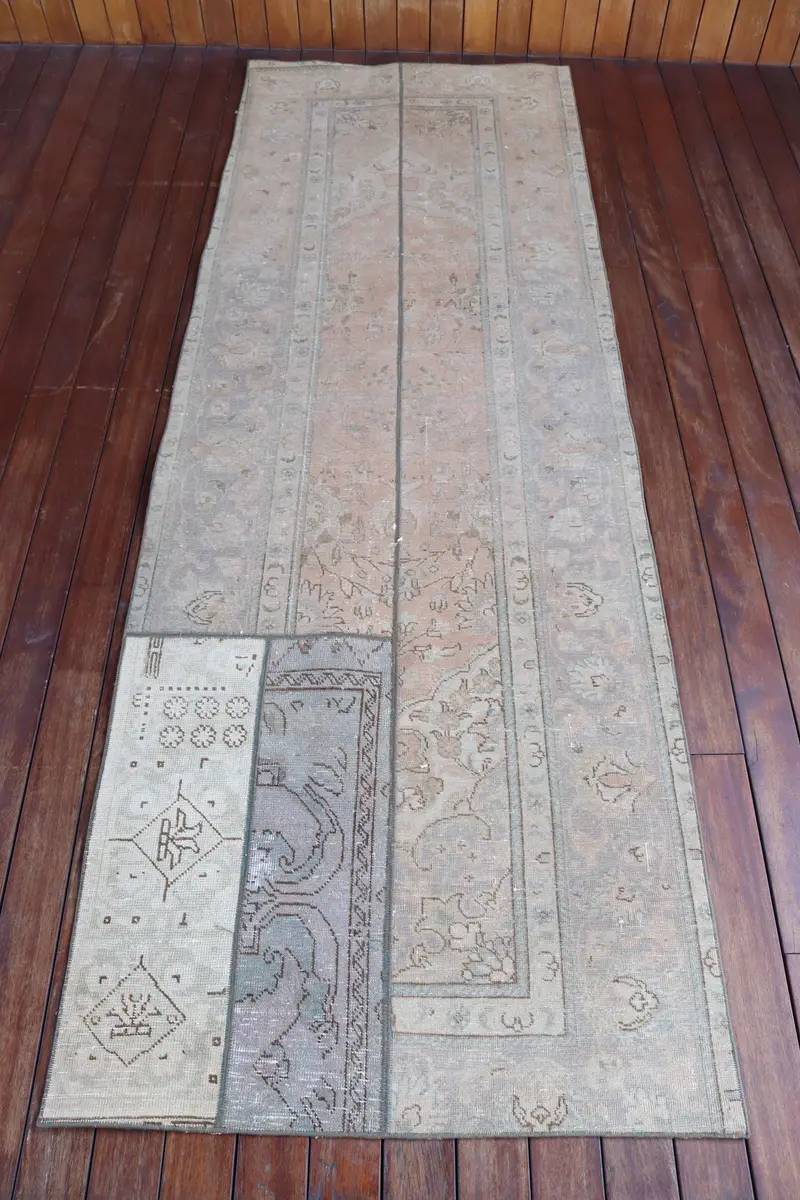 手作りのオレンジとパープルのイカットラグ、3x8.7フィート