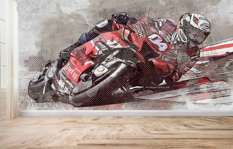 Papel pintado impreso de MotoGP rojo: cueva del hombre, oficina, decoración de la habitación del niño