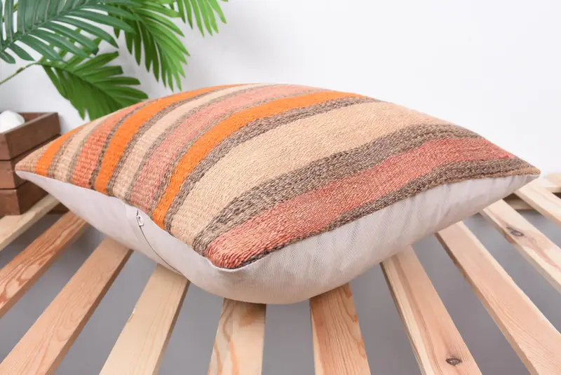 18x18 Orange Pillow Sham, Home Decor Pillow, Vintage Kilim Throw Pillow, Boho Pillow, Pillow Cover, Shabby Chic Cushion Case, Ottoman Cushion Cover - 6