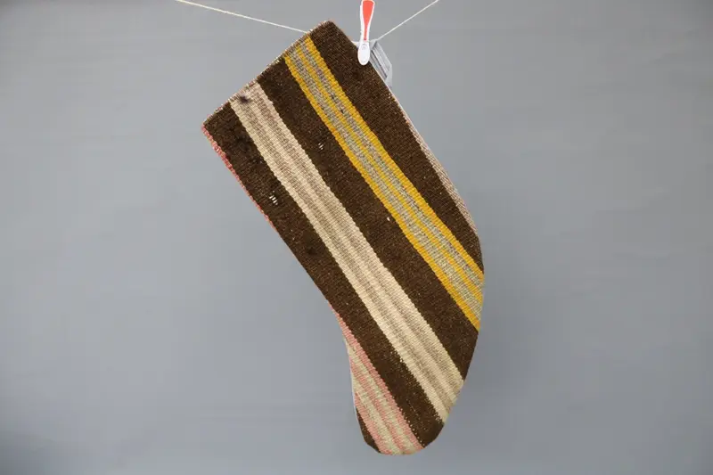 Bej ve Kahverengi Noel Süsleri Çorabı, 9 İnç Tatil Çorabı