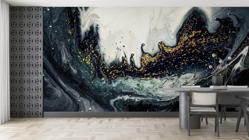 Modern Wall Paper, Abstract Wallpaper, Black And Gold Marble, Custom Wall Paper, Wall Paper Peel and Stick, Modern Wall Painting, - 4