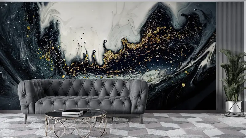 Modern Wall Paper, Abstract Wallpaper, Black And Gold Marble, Custom Wall Paper, Wall Paper Peel and Stick, Modern Wall Painting, - 8