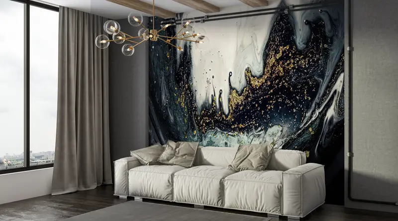 Modern Wall Paper, Abstract Wallpaper, Black And Gold Marble, Custom Wall Paper, Wall Paper Peel and Stick, Modern Wall Painting, - 2