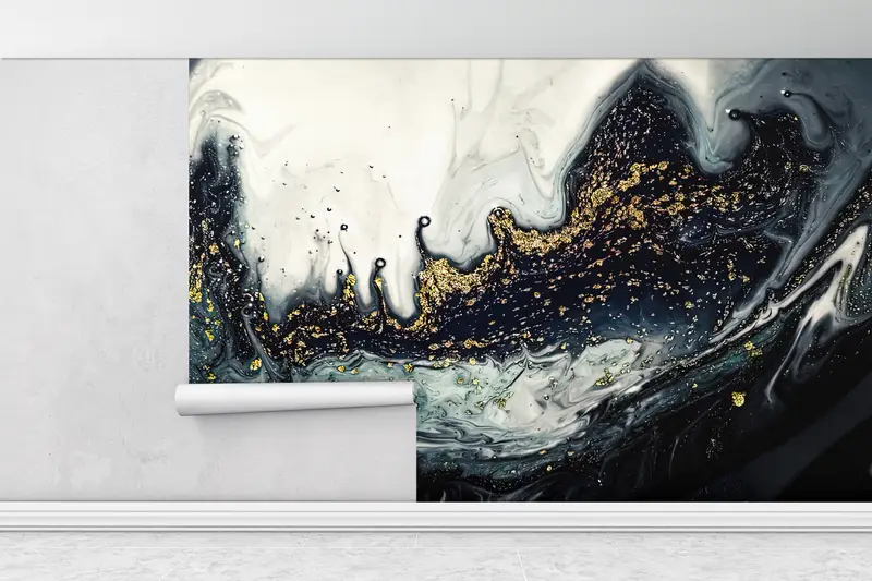 Modern Wall Paper, Abstract Wallpaper, Black And Gold Marble, Custom Wall Paper, Wall Paper Peel and Stick, Modern Wall Painting, - 1