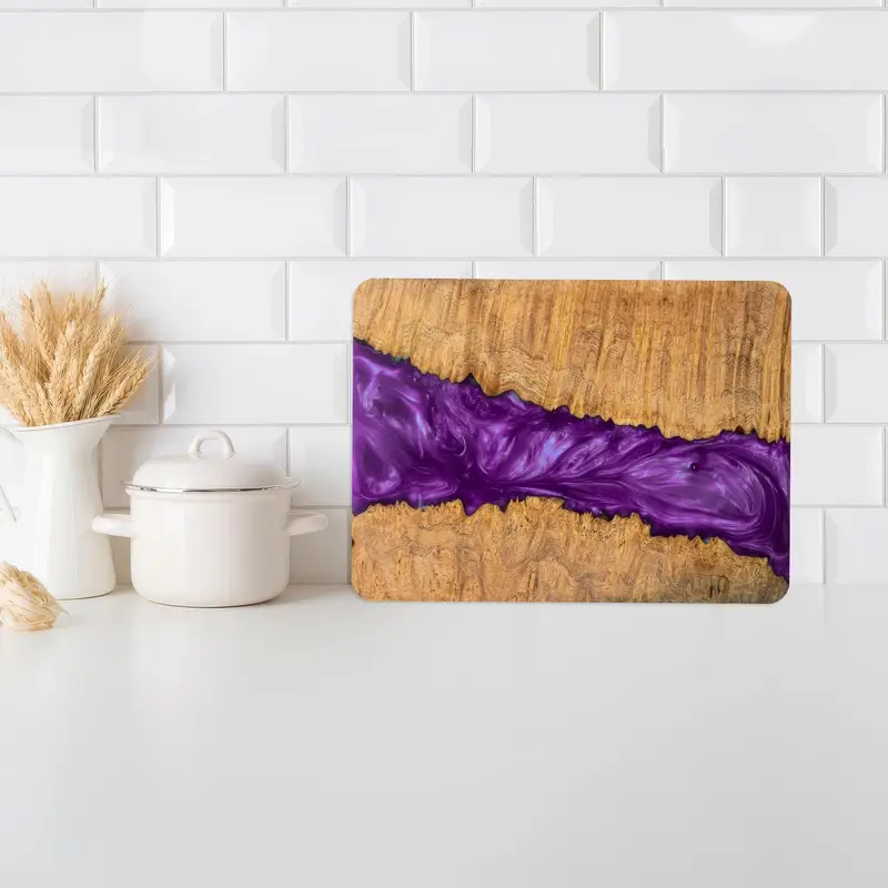 木目調デザインのパープル樹脂ガラスまな板