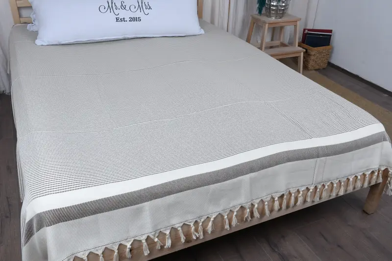 Woven Throw Blanket, 88x80 Cotton Striped Towel, Bridal Shower Gift, Turkish Cotton Throw Blanket, Beach Wedding Favor, Best Friend Gift, Bedspread - 8