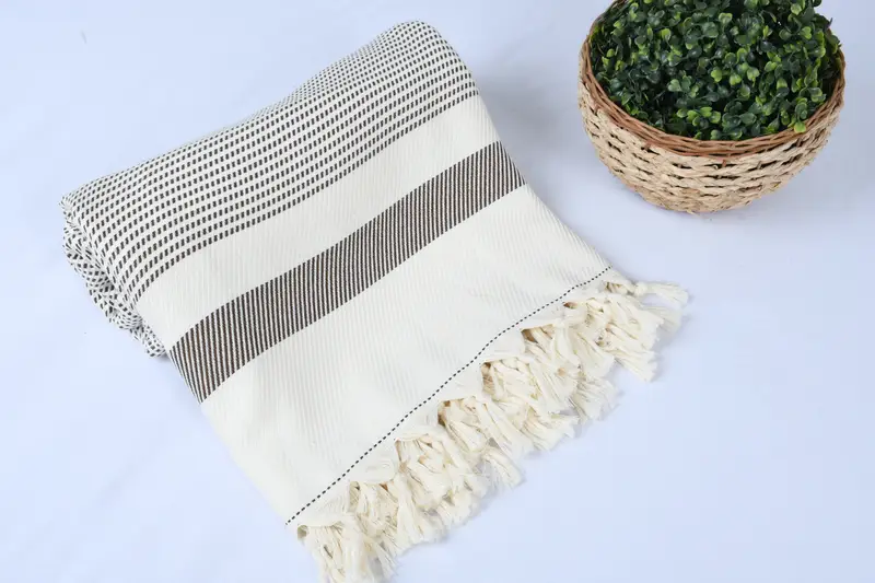 Woven Throw Blanket, 88x80 Cotton Striped Towel, Bridal Shower Gift, Turkish Cotton Throw Blanket, Beach Wedding Favor, Best Friend Gift, Bedspread - 4