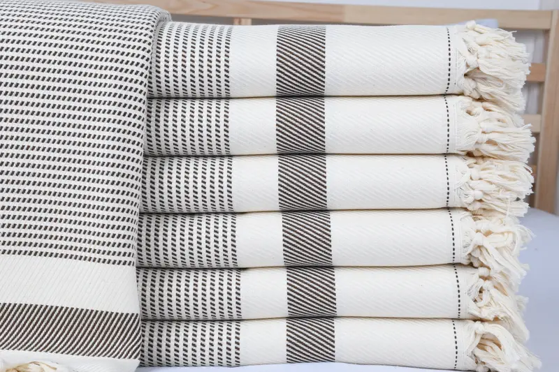 Woven Throw Blanket, 88x80 Cotton Striped Towel, Bridal Shower Gift, Turkish Cotton Throw Blanket, Beach Wedding Favor, Best Friend Gift, Bedspread - 1