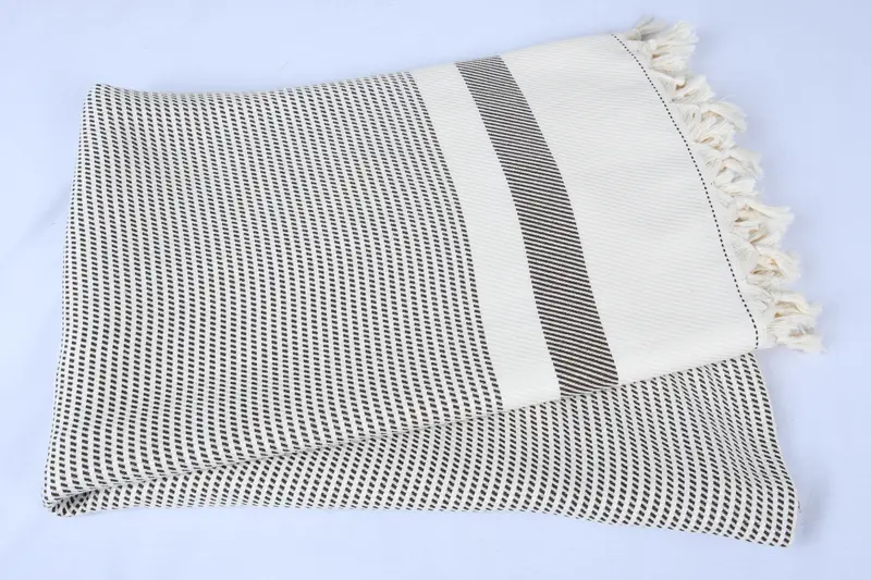 Woven Throw Blanket, 88x80 Cotton Striped Towel, Bridal Shower Gift, Turkish Cotton Throw Blanket, Beach Wedding Favor, Best Friend Gift, Bedspread - 5