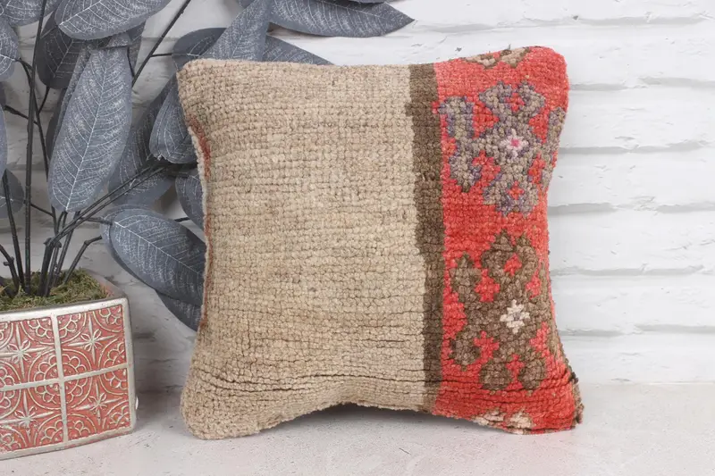 Pillow for Sofa, Bohemian Cushion Pillow Cover, Aztec Cushion, Vintage Kilim Throw Pillow, Home Decor Pillow, 12x12 Red Pillow Sham, Cushion - 1