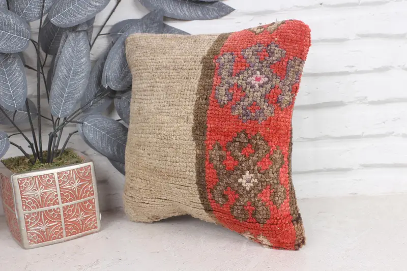 Pillow for Sofa, Bohemian Cushion Pillow Cover, Aztec Cushion, Vintage Kilim Throw Pillow, Home Decor Pillow, 12x12 Red Pillow Sham, Cushion - 3
