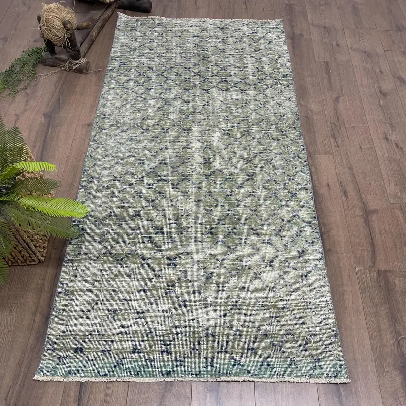 3.1x6.3 ft Accent Vintage Rug, Turkish Rug, Blue Green Ombré Wool Rug - 1