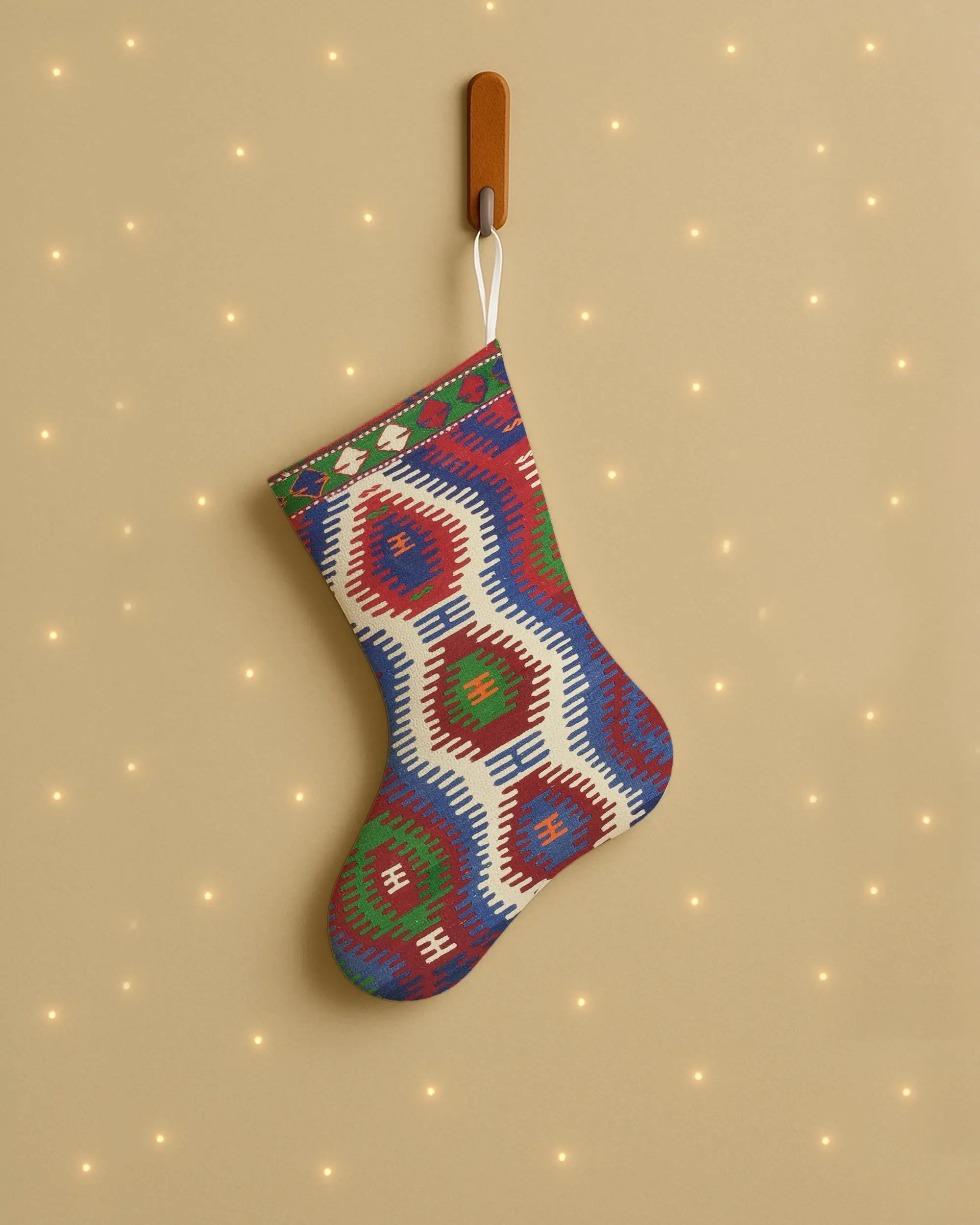 Festive Blue and Red Christmas Stocking, 20-Inch Ornamental Stocking - 1