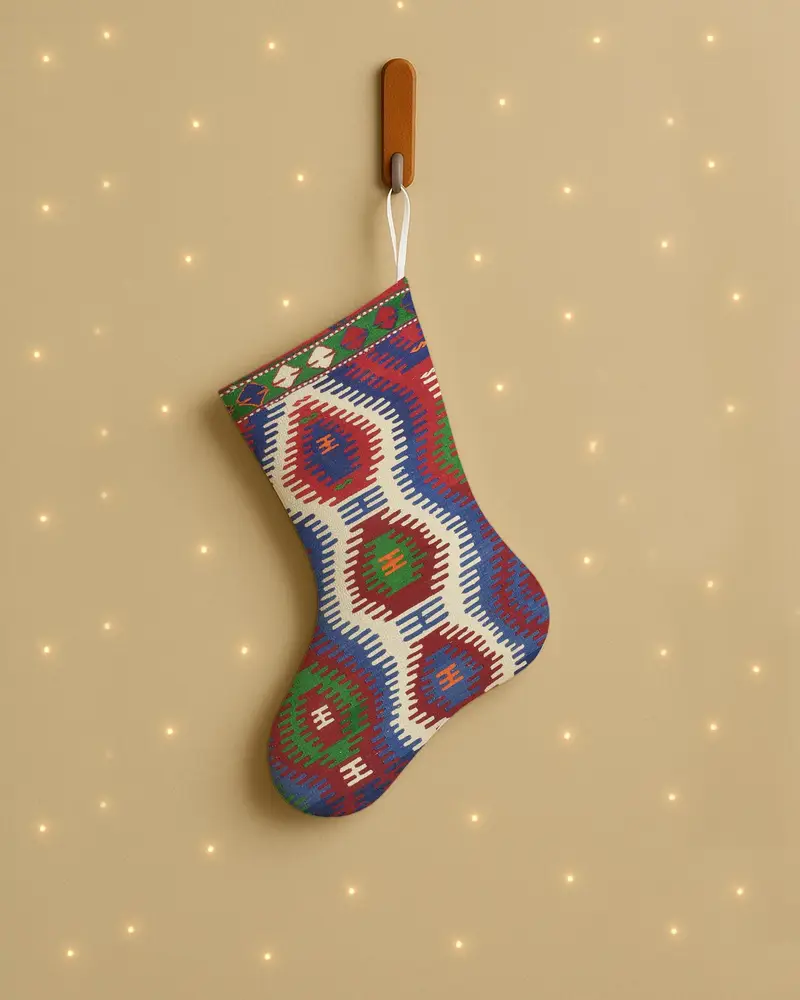 Şenlikli Mavi ve Kırmızı Noel Çorabı, 20 İnç Süs Çorabı