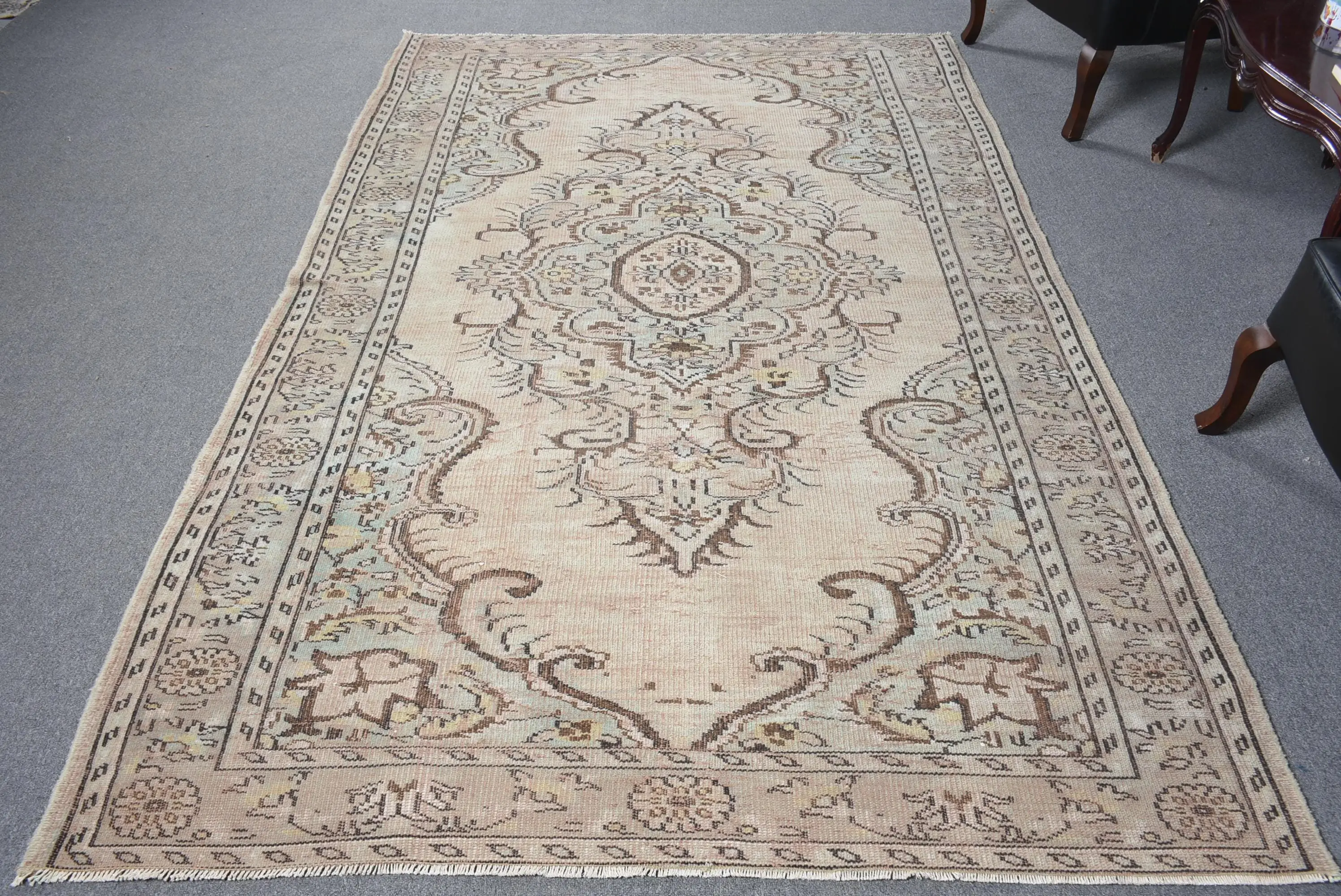 5.7x8.9 ft Türk Halısı, Kahverengi Bitkiler ve ağaçlar Vintage Halı Yün - 1
