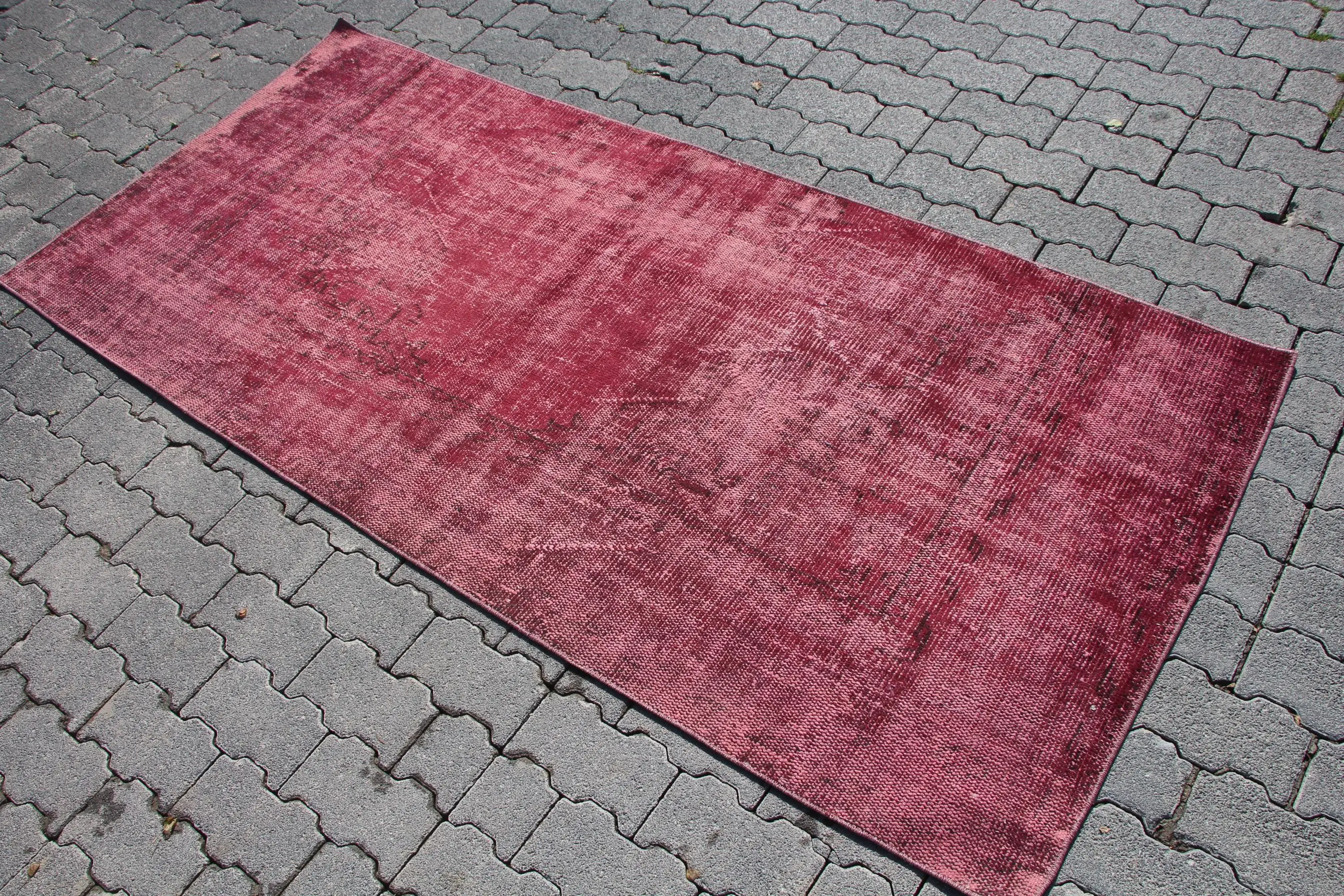 Rug, 3.2x7.1 ft Vintage Rug, Red Ikat Rug Wool - 1