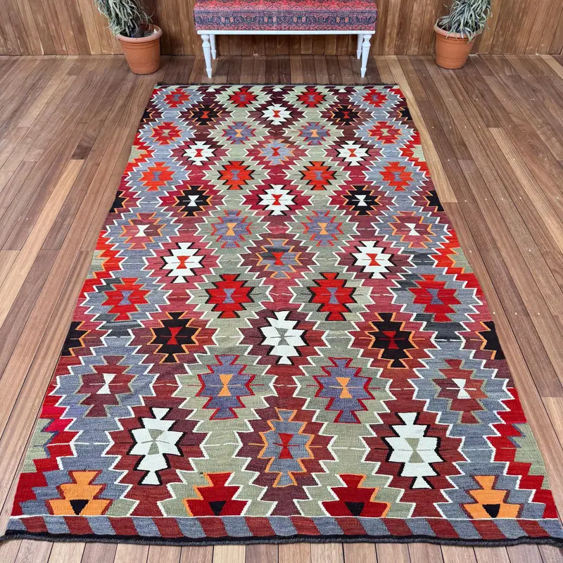 5.3x10.1 ft Rug, Turkish Vintage Large Rug, Red Oushak Wool Rug - 1