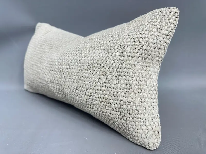 Boho Pillow, Pillow Cover, Handmade Pillow, Handmade Kilim Cushion, Vintage Kilim Throw Pillow, Knitted Cushion Cover, 8x16 Beige Cushion Cover - 3