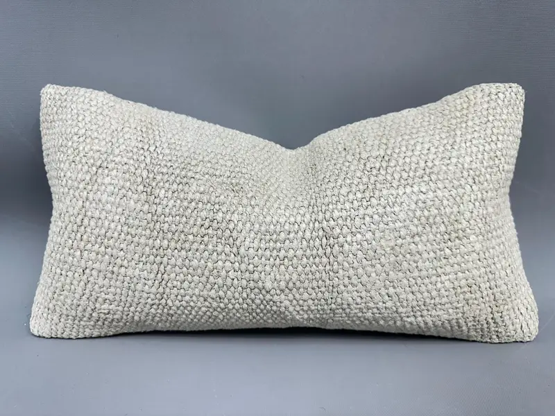 Boho Pillow, Pillow Cover, Handmade Pillow, Handmade Kilim Cushion, Vintage Kilim Throw Pillow, Knitted Cushion Cover, 8x16 Beige Cushion Cover - 1