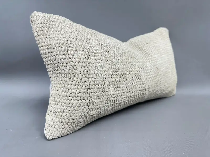 Boho Pillow, Pillow Cover, Handmade Pillow, Handmade Kilim Cushion, Vintage Kilim Throw Pillow, Knitted Cushion Cover, 8x16 Beige Cushion Cover - 2