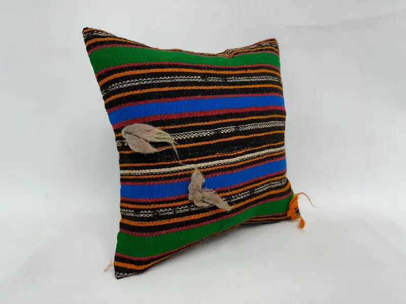 18x18 Green Pillow, Boho Pillow Sham Cover, Colorful Pillow Cover, Turkish Rugs Cushion, Cushion Case, Throw Kilim Pillow, Vintage Kilim Pillow - 3